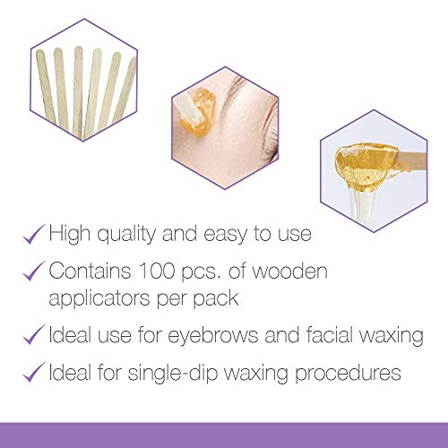 Satin Smooth Petite Wax Sticks for Hair Removal, Wax Applicator Sticks, Wooden Waxing Stick Spatulas for Eyebrow & Facial Hair Waxing 100 Ct, 2 Pack