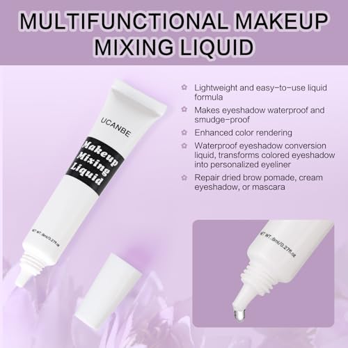 UCANBE Makeup Mixing Liquid - 0.27 Fl Oz Multi-Use Makeup Transformer - Custom Durability Eyeshadow, Waterproof Eyeliner, Shimmer Powder Pigment Enhancer (Clear)