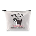 PXTIDY Sheepadoodle Dog Lover Gift Just a Who Loves Her Sheepadoodle Dog Mom Makeup Pouch Doodle Owner Zipper Cosmetic Bag (beige)