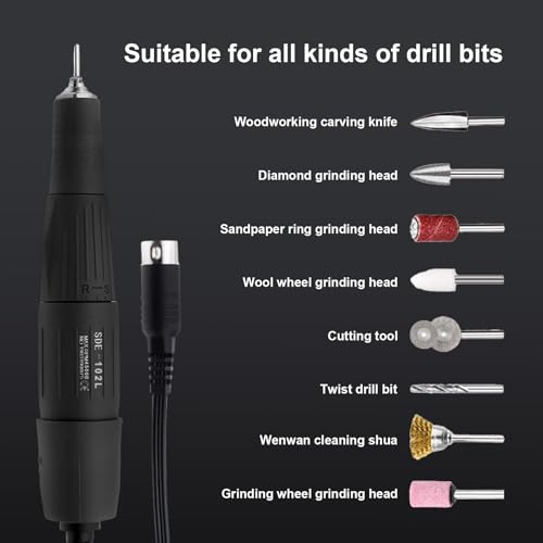45000RPM Professional Nail Drill Handle, 102L Micro Motor for Nail, Lab, Jewelry, Ceramics, Silicone, Glasswork, Artware, Woodcarving