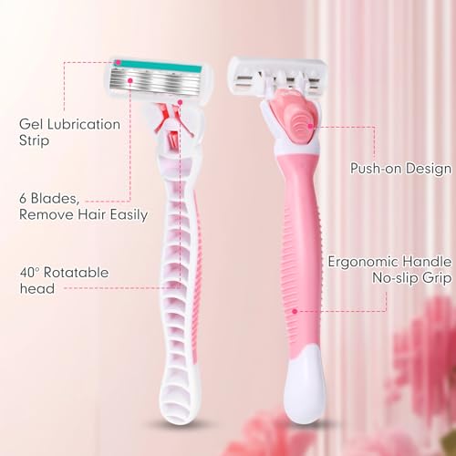 Lasnten 66 Pcs Razors for Women Bulk Sensitive Skin Razor Women's Disposable Shavers Include 3 Non-slip Handles and 63 Blade Refills