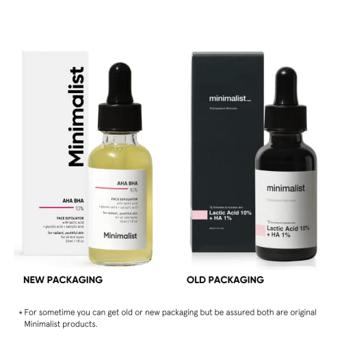 Minimalist AHA BHA 10% Exfoliating Serum | Mildly Exfoliates without Drying for Radiant, Youthful Skin | For Women & Men | 1 Fl Oz / 30 ml