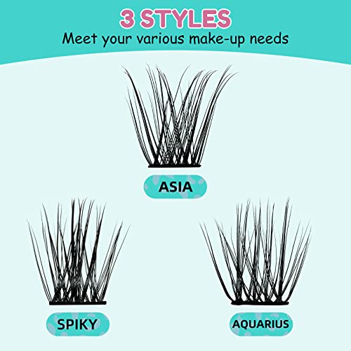 Lash Clusters Kit 144pcs Wispy Eyelash Extensions Kit 3 Styles Eyelash Clusters Individual Lashes Extension Kit with Lash Bond and Seal, Remover, Lash Tweezers DIY at Home(ASA,C-Mix8-16mm Kit)