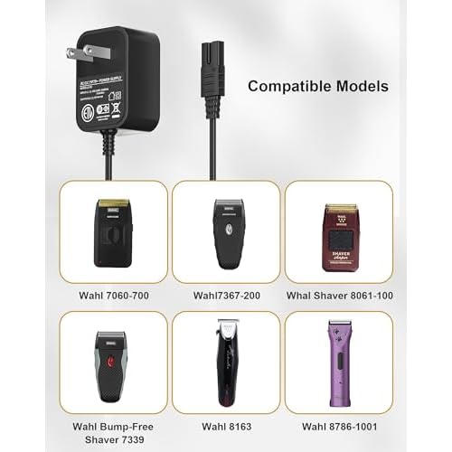 2V Charger for Wahl Shaver Shaper - Auto Power Off & Charging Display 2V Power Cord for Wahl Trimmer 8061, 8163, 8786-1001, 7367, 7357, 7029, 7060, 4000, 5-Star Series for Whal Clipper Power Cord