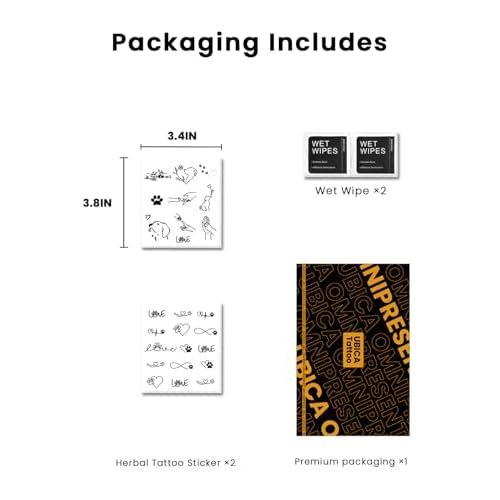 Semi Permanent Tattoos, 2 Sheets Realistic Tiny Temporary for Women Men, Fake Tattoos for Hand Arm Calf, Waterproof, No Reflective, Lasts 1-2 Weeks (Cute Pet Paw & Love Infinity Heart)