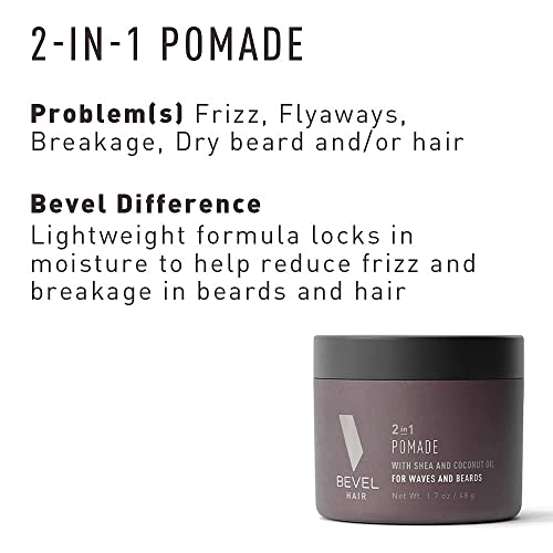 Beard Balm & Hair Pomade by Bevel with Coconut Oil and Shea Butter, Beard Care for Men, 1.7 oz (Packaging May Vary)