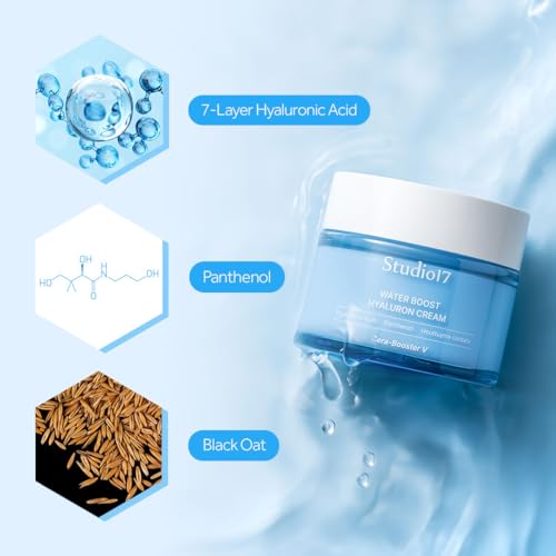 Waterboost Hyaluronic Acid Cream 2.7 fl.oz. Korean Face Moisturizer with Cera-Booster V(Centella Asiatica) for Better Soothing Effect. Oat and Panthenol Included for Full Moisturizing