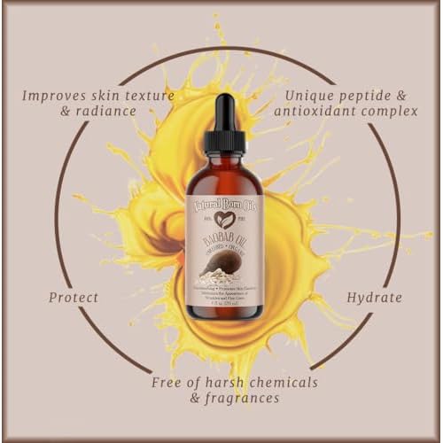 Natural Born Oils Baobab Oil, 8oz, Organic, Cold-Pressed, Antioxidant-Rich, Enhances Skin Elasticity, Strengthens Hair