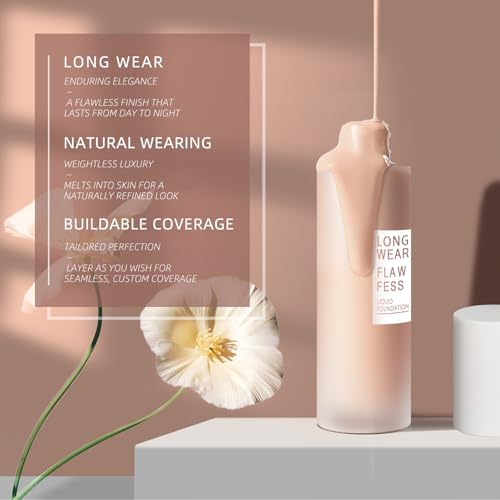 Longwear Flawless Liquid Foundation Full Coverage Matte Lightweight Poreless Natural True Skin Tone, Fair Ivory, 1 fl. oz.