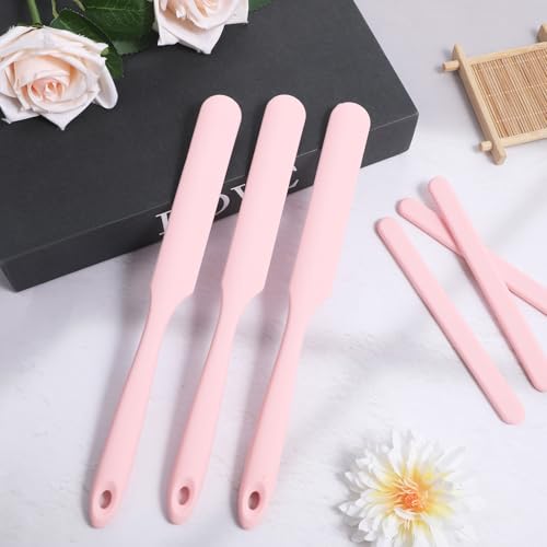 6Pcs Silicone Wax Applicator, Non-stick Wax Stick Hair Removal Spatulas Reusable Hard Waxing Scraper Epoxy Resin &Waxing Accessories Supplies Tools for Home Salon Body Use (Pink)