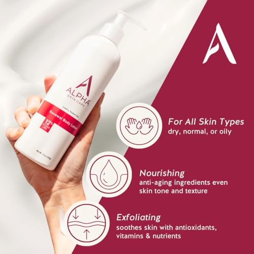 Alpha Skin Care Revitalizing Body Lotion, 12% Glycolic AHA, Simple & Effective Daily Moisturizer Hydroxy Acid, Hydrates & Exfoliates for Soft, Smooth Skin, Anti-Aging, 12 Oz, Pack of 3