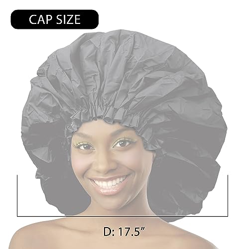 Donna Premium Collection Shower Cap Waterproof Super Jumbo Bonnet 2pc Shower Caps for Women Reusable Waterproorf BLACK