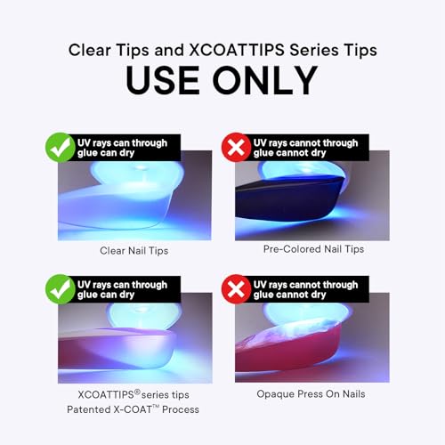 btartboxnails X-coat Tips - Solid Nail Gel Glue, Long Square French Tip Press on Nails with Solid Nail Gel Glue