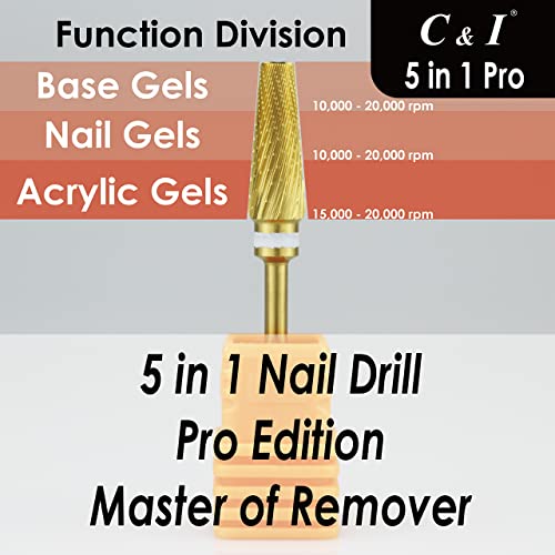 C & I 5 in 1 Nail Drill Bit, Mixed Sizes Edition, Cross Teeth, 2 Way, Professional Multi-function Nail Drills for Electric Manicure Drill Machine, Shank 3/32¡± (Pro)
