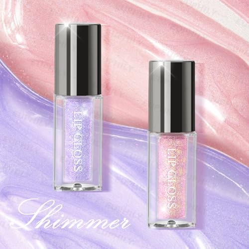 Chameleon Glitter Lip Gloss Hydration Plumping Liquid Lipstick for Women, Holographic Color Shifting Moisturizing Lips Stain Oil, Natural Long Wear Nourishing Shimmer Matte Nude Lips Makeup #01 Purple
