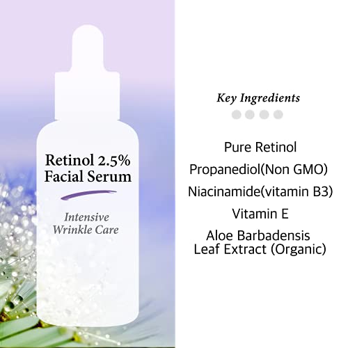 Retinol 2.5% Solution Facial Serum with Vitamin E - Facial, Age Spot Remover, High Strength Solution for Face without a Prescription, 2 Fl Oz (60ml)