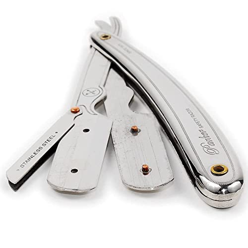 Parker SR1 Stainless Steel Straight Edge Barber Razor ? Professional Shavette for Barbers & Home Use with 5 Premium Platinum Half Blades ? Replaceable Blade Straight Razor for Close, Smooth Shaves