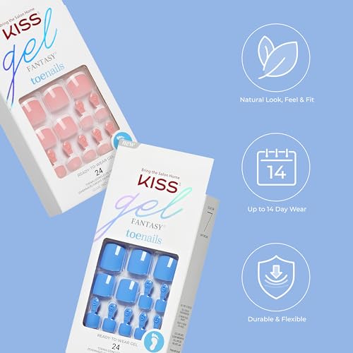 KISS Salon Acrylic, Press On Toenails, Nail Glue Included, 'Walk Away', White, Short Size, Squoval Shape, Includes 28 Nails, 2g Glue, 1 Manicure Stick, 1 Mini File