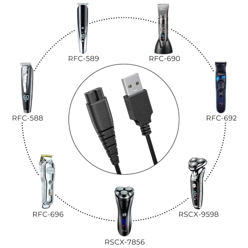Amzpas Charger Cord for Hatteker Cordless Beard Trimmer Hair Clippers RFC-588 RFC-598 RFC-690 RFC-692 RFC-696 RSCX-7568 RSCX-9598 Electric Shaver Razor Power Adapter Supply