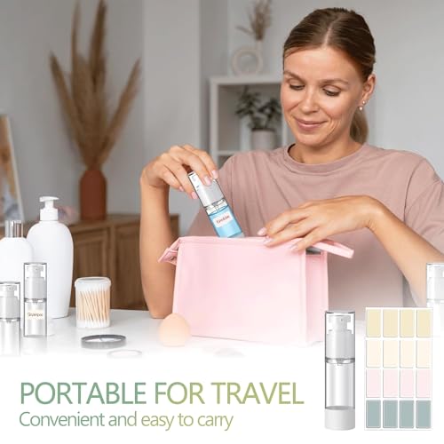 60 Pcs Clear Airless Pump Bottles 1oz/30ml Refillable Cosmetic Travel Size Dispenser Vacuum Plastic Travel Bottles Empty Lotion Pump Dispenser Liquid Toiletry Container with Labels