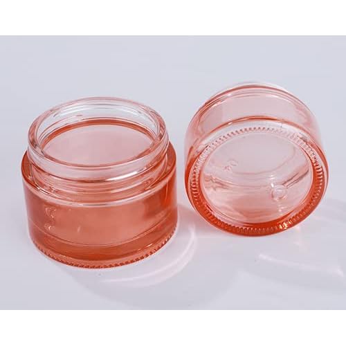 4 Packs 2 Oz/60ml Empty Jars Pink Glass Cosmetic Jar Pot Bottles with Rose Gold Lids Refillable Cosmetic Container Eye Cream Jar Pot Vials for Makeup Lotion Face Eyeshadow Lip Balms