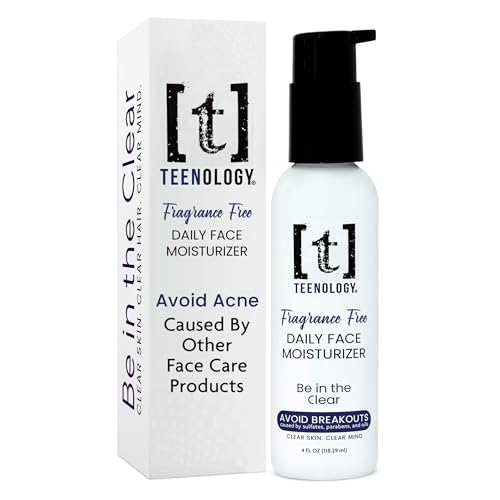 Teenology Face Moisturizer for Teens, Avoid Acne Breakouts, Sulfate & Paraben Free, with Natural Botanical Extracts - Daily Skin Care Cream for Clear & Healthy Skin, 4 oz - (Fragrance Free)