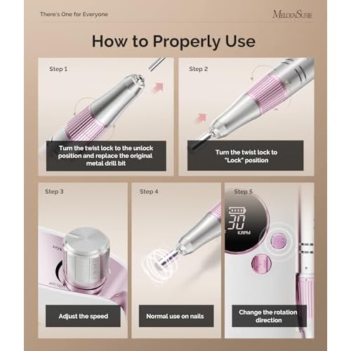 MelodySusie Entry-Level Clip-On Rechargeable Nail Drill, SC320F 30000RPM E-File with Pastel & Colorful Design for Manicure Shaping & Gel Removal, Ideal for Training, Nail Art Practice & Home Use.
