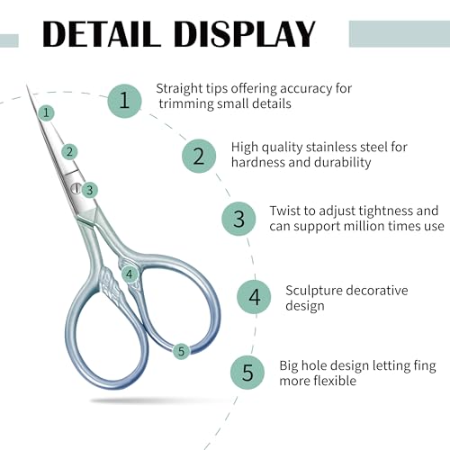 2 Pcs Eyebrow Scissors for Women, Professional Grooming Mini Scissors with Stainless Steel Straight Tip, 3.5 Inch Pink Small Scissors, Beauty Kit for Personal Care with PU Case, Gradient Blue