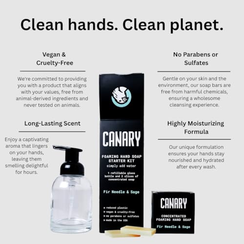Canary Foaming Hand Soap Refill Bars - Zero Waste Hand Wash Concentrate with Coconut Oil, All Natural, Moisturizing, Organic, Non Toxic, Makes Liquid Handsoap, Cedar Mint Scent, Makes 24 Bottles