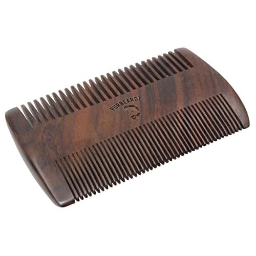 Wooden Beard Comb - Fine & Coarse Tooth - Pocket Comb for Beard and Mustaches - Includes PU Leather Case - Four Colors Available - Black Sandalwood