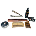 G.B.S Trimming and Styling Beard Kit for Men- 2 Sided Wood Beard Comb, Natural Beard Oil, Beard Balm, Beard Pick, Styling Comb and Silver Folding Shavette Shaving Razor with 20 Razor Blades
