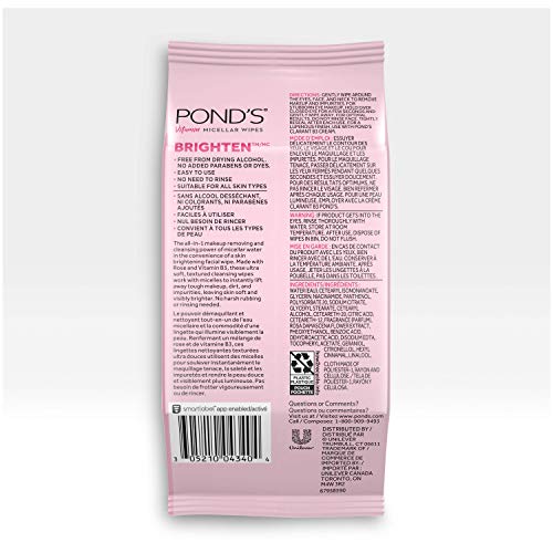 Pond's Vitamin Micellar Wipes For Dark Spots Brighten Rose Removes Waterproof Makeup 25 Wipes