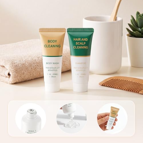 Shampoo and Body Wash Bulk,Travel Size Individually Wrapped Hotel Mini Shower Gel and Shampoo Small Cleansing Toiletries Amenities Men Women for Hotel/Vacation/Homeless 1 Fl Oz (Pack of 60)