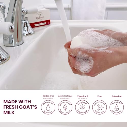 Caprina Fresh Goat Milk Soap Bar, ORIGINAL, 3.17 oz Each (12-Pack), Moisturizing & Gentle Cleansing, Includes Exfoliating Mesh Pouch