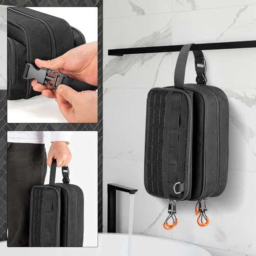 Tactical Toiletry Travel Bag for Men, Dopp Kit Shaving Organizer Case for Toiletries, Shower and Grooming Care Accessories, Black (Empty Bag Only, Patent Design)