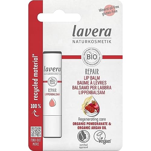 lavera Repair Lip Balm - Protects against dehydration - Instant help - with organic pomegranate & organic argan oil - vegan