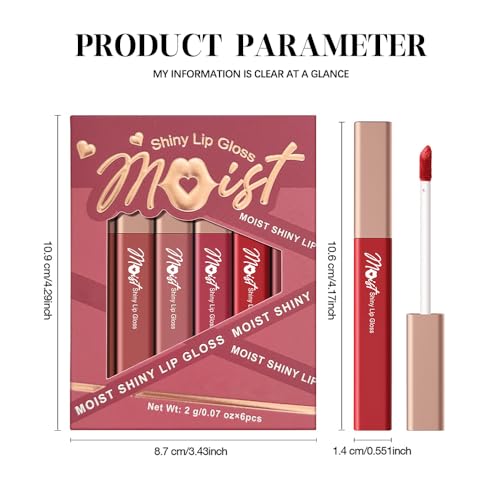12 Colors Lip Gloss Set, High-Shine Waterproof Collection, Long Lasting Moisturizing Formula with Mirror Finish, Adult (14#, 6Count (Pack of 1))
