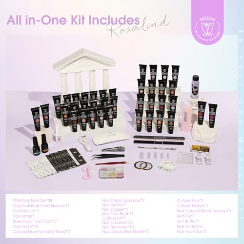 ROSALIND 38 Colors Poly Nail Gel Kit with Mini Nail Lamp Clear Neon Poly Nail Gel Starter Kit for Beginners Halloween All Seasons Classic Colors with Everything