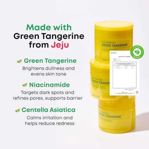 Green Tangerine Radiant Tone Up Pads ? Korean Toner Pads with Niacinamide, Centella Asiatica & Vitamin C, Dark Spot Corrector, Tone-Up & Hydrating Face Toner 50 Pad