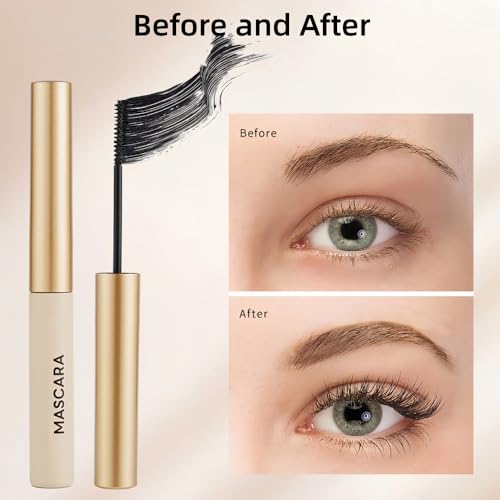 Waterproof Black Mascara with Small Brush for Lower/Fine Lashes/Sparse Eyelashes, No Clumping, Smudge-Proof, No Flaking, Natural