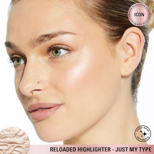 Revolution, Reloaded Pressed Powder Highlighter, Intensely Pigmented for a High Impact Dewy Finish, Just My Type, 0.22 Oz