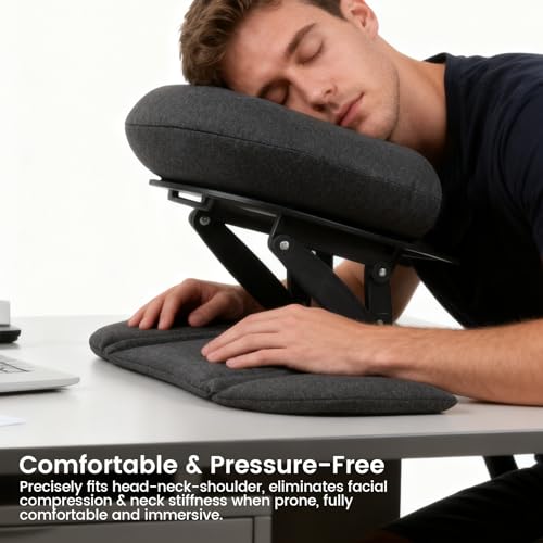 Intelligent Support Memory Foam Pillow£¬Adjustable Massage Pillow ? Multi-Use Ergonomic Neck Pillow for Office Naps,Travel, Recliner Headrest ? Portable (Black Pillow+Black Plastic Stand)