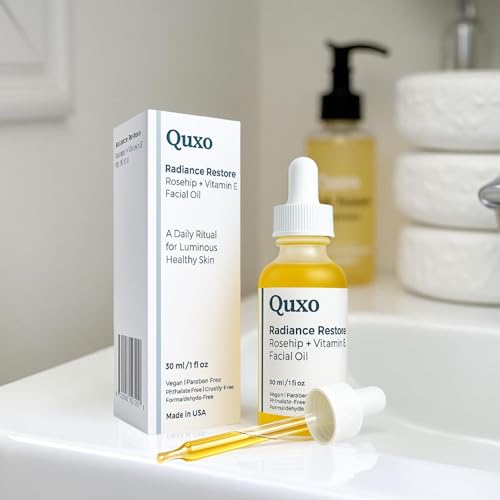 Quxo Radiance Restore Rosehip & Vitamin E Facial Oil for Face, Neck & D?collet? ? Lightweight Nourishing Formula ? Non-Greasy, Fast-Absorbing, Vegan, Fragrance-Free ? 30ml