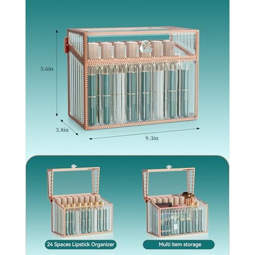 Youdepot Lipstick Organizer Lipstick Holder - 24 Spaces, Tempered Glass Lip Gloss and Perfume Organizer,Vanity Lipstick Holder and Organizer.
