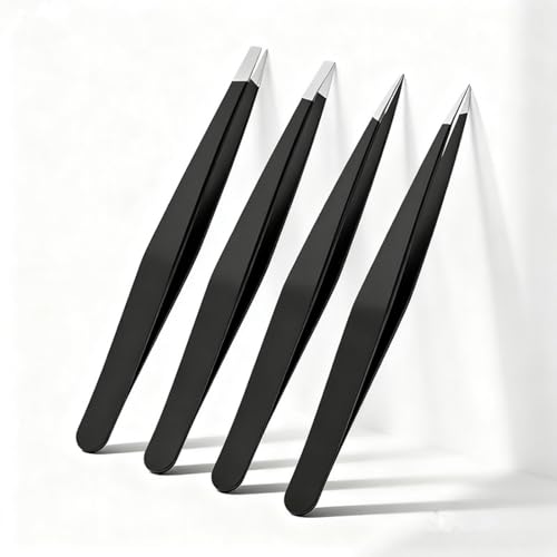 Bestac Professional Tweezer Kit - For Eyebrows, Facial Hair & Splinter Removal - High-Precision Stainless Steel Ingrown Hair Tweezers (Black)