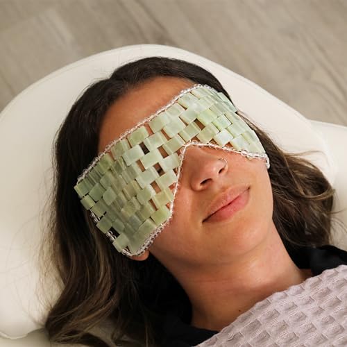 Alana Mitchell Jade Eye Mask ? Weighted Eye Mask to Eliminate Wrinkles, Puffiness, & Irritation ? Headache and Migraine Relief Mask - 100% Real Jade Stone Beads for Hot & Cold Anti Aging Therapy