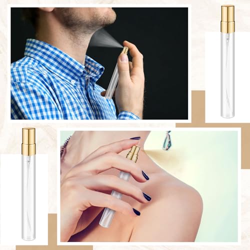 Domensi 60 Pcs 10ml Mini Perfume Bottle Fine Mist Atomizer Glass Refillable Bottles Decants Bulk for Perfumes Travel Glass Container with Atomizer Pump Kit for Toiletries Fragrance Liquid (Clear)