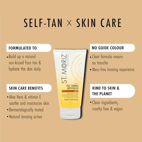 St Moriz Professional Daily Face Tanning Moisturiser with Aloe Vera & Vitamin E, Gradual Vegan Fake Tan, Medium (75ml)