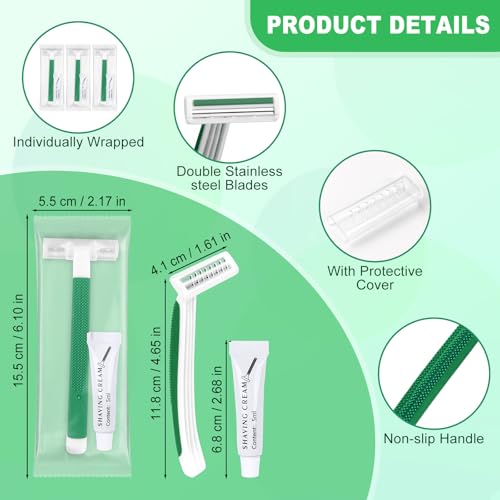 Disposable Razors Bulk, Razors Individually Wrapped Bulk, Travel Razors Bulk With Shaving Cream For Hotels, Shelters, Homeless, Nursing Homes, Charities, Churches, Green (30-PACK)