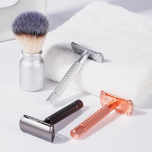 Men's and Women's Manual Razor Safety Razor with 10 Double Edge Blades, Double Edge Razor, Reusable Razor Kit, Eco-Friendly, Smooth Close Shave, Plastic-Free (Pink)